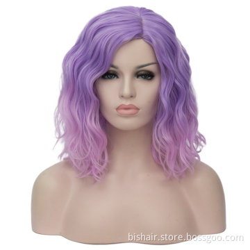 Short Purple Pink Gradient Human Hair Wig From Purple to Pink  Human Hair Wig Short Body Wave Bob  Wig For Black Woman